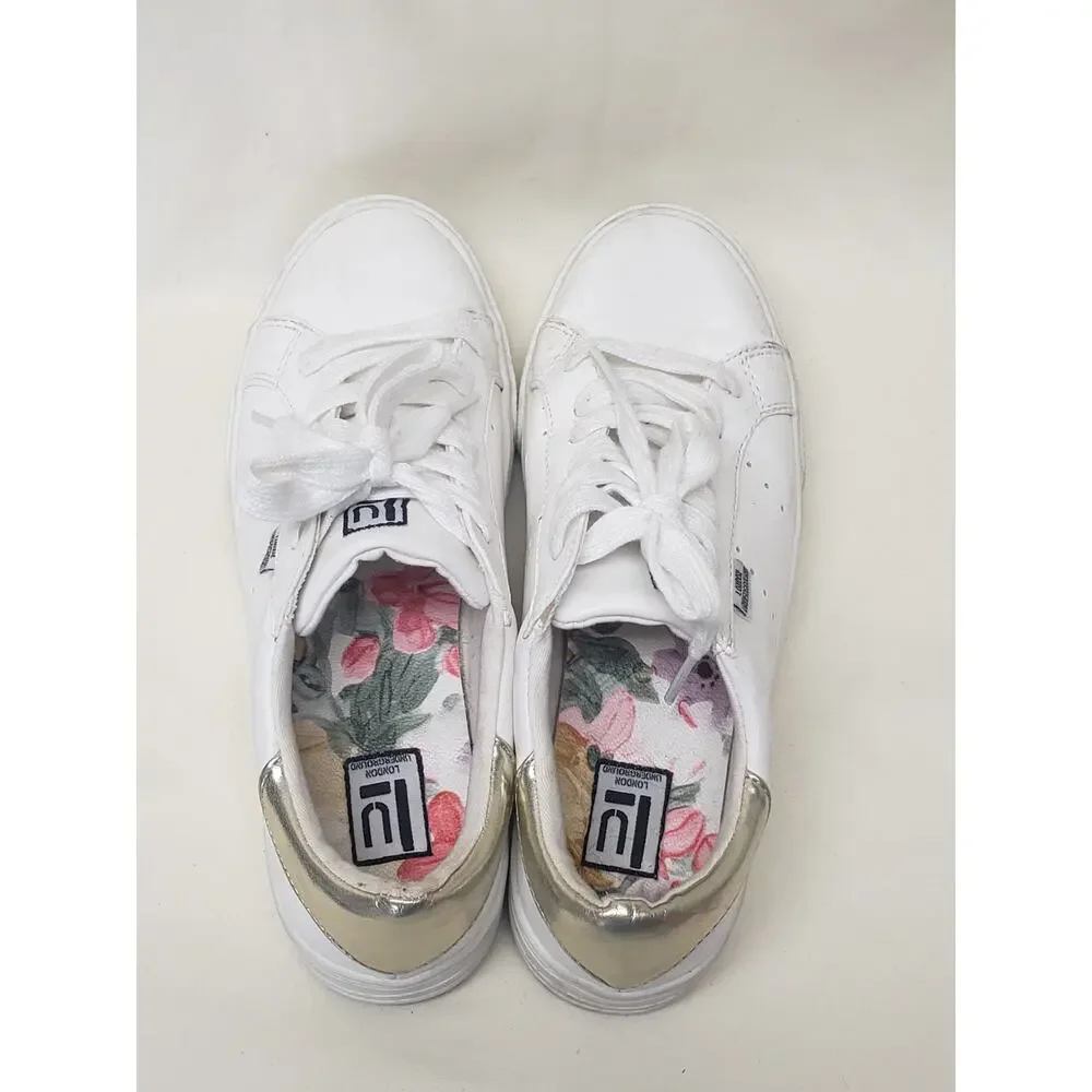 London Underground Kensa White & Gold Shoes - Women's Size 8 Sneakers